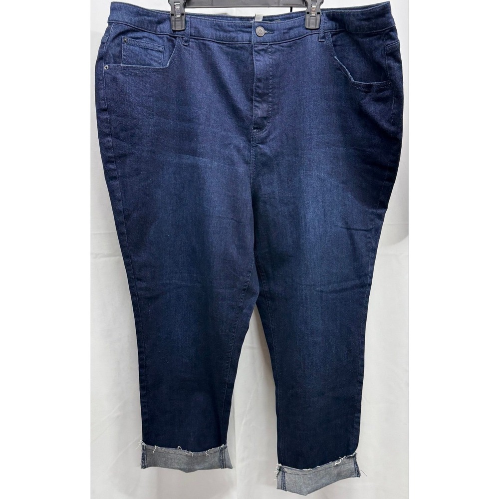 N24 Plus sz‎ 26W Girl with Curves Dark Wash Unfinished Hem Denim NWT